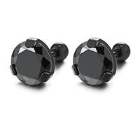 Homme Femme Noir Acier Inoxydable Clous d'oreille Boucles d'oreilles avec Noir Solitaire Zircone Cubique Revisser 2 pcs