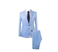 Homme Formel Slim Fit 2 Pièces Elégant Classique d'affaire Costume Bleu Clair XL