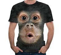 Homme Funny Casual 3D Singe imprimé à Manches Courtes T-Shirts Top Tees(Noir,FR-L/Tag-XXL)