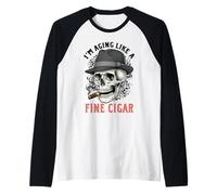 Homme Funny Smoking Skeleton Aging Like Fine Cigar Dad Fathers Day Manche Raglan