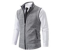 Homme Gilet Zippé Chandail Pull sans Manche Automne Classique Gentleman Tricots Cardigans Débardeurs Doublure Polaire Gilets Pulls