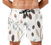 Homme Gribouillages simples Shorts de Plage - Imprimé branche d'olivier gland Short de Maillot de Bain Doublure en Maille Poches, Séchage Rapide, Cordon de Serrage Réglable pour Vacance Natation XXL