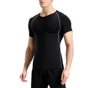 Homme Haut d'entraînement à Compression Maillot Fonctionnel sous-vêtement de Running Technique Ajusté T-Shirt d'entraînement Musculaire à Manches Courtes NoirtGris XL