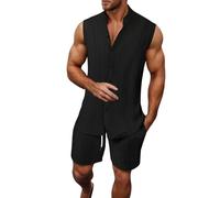 Homme Hawaïenne Ensemble Short Décontractés Chemises Tank Top sans Manches 2 Pièce Survêtement Mode Couleur Unie Été Débardeurs Légers T-Shirt et Shorts Oversized