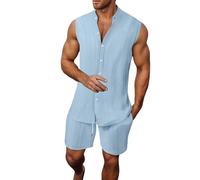 Homme Hawaïenne Ensemble Short Décontractés Chemises Tank Top sans Manches 2 Pièce Survêtement Mode Couleur Unie Été Débardeurs Légers T-Shirt et Shorts Oversized