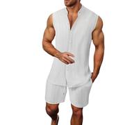 Homme Hawaïenne Ensemble Short Décontractés Chemises Tank Top sans Manches 2 Pièce Survêtement Mode Couleur Unie Été Débardeurs Légers T-Shirt et Shorts Oversized