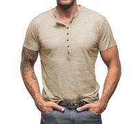 Homme Henley Shirt Couleur Unie T-Shirt Coupe ajustée et col en V Profond Chemise Été Mao Henley Shirts de Plage Stretch Muscle Classique Casual Léger Avant Muscle Maillots de Corps Hauts