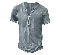 Homme Henley T-Shirts à Manches Courtes Col Tunisien Boutons Coton Décontractée Slim Fit Chemises en Coton T-Shirt Respirant Haut d'extérieur Fitness Tee Shirt Vetement Homme Solde