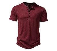 Homme Henley T-Shirts à Manches Courtes Col Tunisien Boutons Coton Décontractée Slim Fit Chemises en Coton T-Shirt Respirant Haut d'extérieur Fitness Tee Shirt Vetement Homme Solde