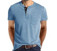 Homme Henley T-Shirts à Manches Courtes Col Tunisien Boutons Coton Décontractée Slim Fit Chemises en Coton T-Shirt Homme Respirant Haut d'extérieur Fitness Tee Shirt Vetement Solde