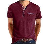 Homme Henley T-Shirts à Manches Courtes Col Tunisien Boutons Coton Décontractée Slim Fit Chemises en Coton T-Shirt Homme Respirant Haut d'extérieur Fitness Tee Shirt Vetement Solde