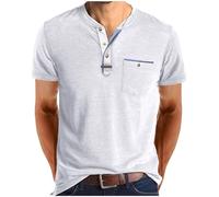 Homme Henley T-Shirts à Manches Courtes Col Tunisien Boutons Coton Décontractée Slim Fit Chemises en Coton T-Shirt Homme Respirant Haut d'extérieur Fitness Tee Shirt Vetement Solde