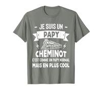 Homme Humour Papy Cheminot Fête des Grands Pères Retraite T-Shirt, Homme, Vert Kaki chiné, XXL