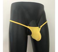 Homme Ice Silk Jock Strap String Sous-vêtements Mince Respirant Mesh Transparent Taille Basse Bulge Pouch Slip Dos Libre Sport Supporter M-2XL Noir (M Yellow)