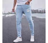 Homme Jeans Skinny Déchiré Lavé Léger, Pantalon Long Frangé Slim Fit Cargo Bleu Uni Basic de Bureau pour Mari L,M,S,XL,XSUnicoloreJean