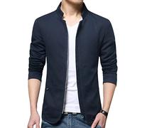 Homme léger Fermeture Éclair Casual Blazer Slim Fit Veste Manteau Blouson Navy M