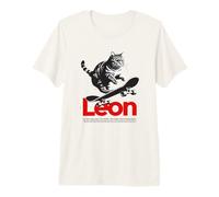 Homme Leon - Beau nom de garçon avec Un Chat & Skateboard T-Shirt Haut de Gamme