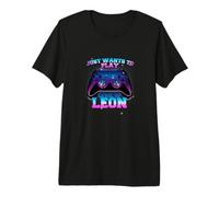 Homme Leon - Level UP avec Controller: Veut Juste Jouer T-Shirt Haut de Gamme