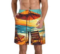 Homme Maillot de Bain Séchage Rapide Shorts de Plage Imprimé de Coucher de Soleil sous Un Parasol de Plage Confortable Shorts de Surf pour Hommes Été Loisir XXL