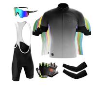 Homme Maillot de Cyclisme Manches Courtes Vêtement Cycliste Séchage Rapide Tenue VTT Vélo de Route Set Maillot et Cuissard avec Respirant 9D Gel Rembourré (Typ-13,XL)