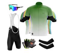Homme Maillot de Cyclisme Manches Courtes Vêtement Cycliste Séchage Rapide Tenue VTT Vélo de Route Set Maillot et Cuissard avec Respirant 9D Gel Rembourré (Typ-7,S)