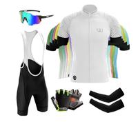 Homme Maillot de Cyclisme Manches Courtes Vêtement Cycliste Séchage Rapide Tenue VTT Vélo de Route Set Maillot et Cuissard avec Respirant 9D Gel Rembourré (Typ-14,L)