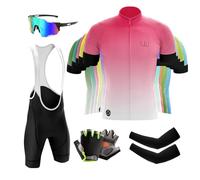 Homme Maillot de Cyclisme Manches Courtes Vêtement Cycliste Séchage Rapide Tenue VTT Vélo de Route Set Maillot et Cuissard avec Respirant 9D Gel Rembourré (Typ-9,XL)
