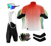 Homme Maillot de Cyclisme Manches Courtes Vêtement Cycliste Séchage Rapide Tenue VTT Vélo de Route Set Maillot et Cuissard avec Respirant 9D Gel Rembourré (Typ-5,XXL)