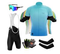 Homme Maillot de Cyclisme Manches Courtes Vêtement Cycliste Séchage Rapide Tenue VTT Vélo de Route Set Maillot et Cuissard avec Respirant 9D Gel Rembourré (Typ-1,L)