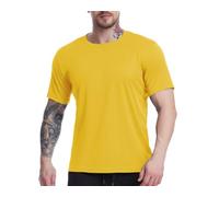 Homme Manches Courtes athlétique T-Shirt Compression Coupe Ample Vêtement de Sport et Fitness et Musculation Col Rond Performance Haut de Séchage Rapide Goldy XL