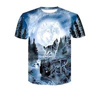 Homme Manches Courtes Couleur 3D Loup Imprimé, Tree1r Été Unisexe Tee Shirts Tops Col Rond Décontractée T-Shirt Respirant Casual Sports Blouse Tops S-6XL (Forêt Loup,5XL)