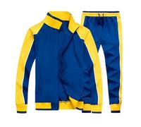 Homme Manches longues Survêtement Tenues de Sport Sweats à capuche et joggings athlétique Pulls Décontractés Combinaison 2 pièces Ensemble de Course à pied bleu L