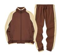 Homme Manches longues Survêtement Tenues de Sport Sweats à capuche et joggings athlétique Pulls Décontractés Combinaison 2 pièces Ensemble de Course à pied CaféNew L