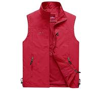 Homme Manteau Sans Manche,Veste Sans Manches Veste de Sport Gilet de Chasse Reporter Photographie, Pêche, de Plein Air Sports de Voyage Les Poches Gilets Séchage Rapide,Rouge,M