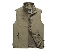 Homme Manteau Sans Manche,Veste Sans Manches Veste de Sport Gilet de Chasse Reporter Photographie, Pêche, de Plein Air Sports de Voyage Les Poches Gilets Séchage Rapide,Kaki,XXL