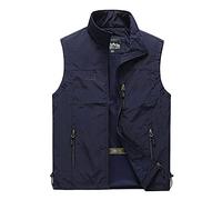 Homme Manteau Sans Manche,Veste Sans Manches Veste de Sport Gilet de Chasse Reporter Photographie, Pêche, de Plein Air Sports de Voyage Les Poches Gilets Séchage Rapide,Marine,M