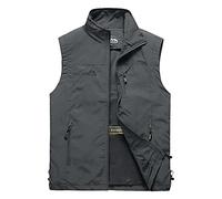 Homme Manteau Sans Manche,Veste Sans Manches Veste de Sport Gilet de Chasse Reporter Photographie, Pêche, de Plein Air Sports de Voyage Les Poches Gilets Séchage Rapide,Gris foncé,6XL