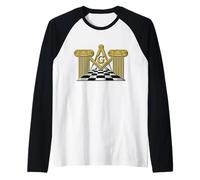 Homme Masonic_Symbol avec "Masonic_pillars sur Checkered_floor" Manche Raglan