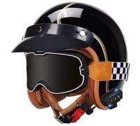 Homme Moto Casques, À L'allemande Casques De Moto Ouverte Casque De Moto Jet avec Bluetooth Casque Mobylette Rétro Homologué ECE Casque Scooter Casques Bol Unisexe 6,XL=61-62cm