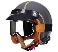Homme Moto Casques, À L'allemande Casques De Moto Ouverte Casque De Moto Jet avec Bluetooth Casque Mobylette Rétro Homologué ECE Casque Scooter Casques Bol Unisexe 3,M=57-58cm