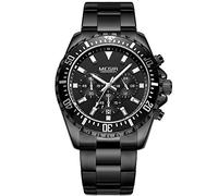 Homme Noir en Acier Inoxydable chronographe analogique montre à quartz lumineux 24 heures Dispaly Montre-bracelet pour homme