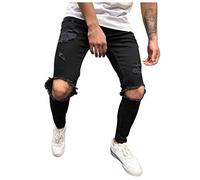 Homme Pantalon en Denim Serré Trou Biker DéChiré Jeans Skinny Cargo Straight Slim Taille Haute Stretch éLastique Pants Casual Automne Hole Vintage Wash Hip Hop Work Trousers(Black,XXXL)