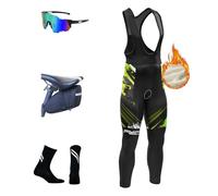 Homme Pantalons de Cycliste Cuissard,Thermique Windstopper Cuissard Long Hiver avec Bretelles et Gel de Cyclisme Gel 8D Rembourré Collant à Bretelles de Cyclisme (L,TYP-12)