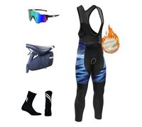 Homme Pantalons de Cycliste Cuissard,Thermique Windstopper Cuissard Long Hiver avec Bretelles et Gel de Cyclisme Gel 8D Rembourré Collant à Bretelles de Cyclisme (4XL,TYP-7)