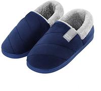 Homme Pantoufles Coton Hiver Automne Chaussons d'Intérieur Maison Bureau Chaud Doublure Peluche Thermique Chaussure Mule Sabot Epais Doux Antidérapant Cadeau de Noël Anniversaire Bleu Foncé 42-43