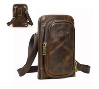 Homme Petit Sac Téléphone Portable en Cuir Véritable, Sac Banane Multifonctionnel Portefeuille, Sac à Bandoulière Vintage Pochette Ceinture Grande Capacité Sacoche de Transport pour Voyage Sport