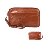 Homme Pochette Clutch Sac à Main en Cuir Véritable Grande Capacité pour Téléphone, Casual Portefeuille Long avec Dragonne Détachable, Petit Sac d'embrayage de Poignet pour Affaires Voyage Brown