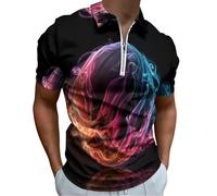 Homme Polo Manches Courtes Boule Fumée Psychédélique Grande Taille T Shirt Col Zippé Décontracté Tshirt Ete Comfort Basketball Technologique Outdoor Golf Shirts For Man Stretch Slim Fit Vêtements