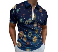 Homme Polo Manches Courtes Ciel Étoilé Abstrait Grande Taille T Shirt Col Zippé Décontracté Tshirt Ete Comfort Anneau Psychédélique Outdoor Golf Shirts For Man Stretch Slim Fit Vêtements, Bleu