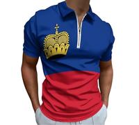 Homme Polo Manches Courtes Drapeau Du Liechtenstein Grande Taille T Shirt Col Zippé Décontracté Tshirt Ete Comfort Rayures Élégantes Outdoor Golf Shirts For Man Stretch Slim Fit Vêtements, Bleu